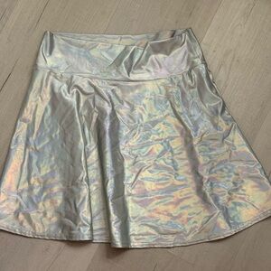 Iridescent Holographic A-Line Skirt - Silver